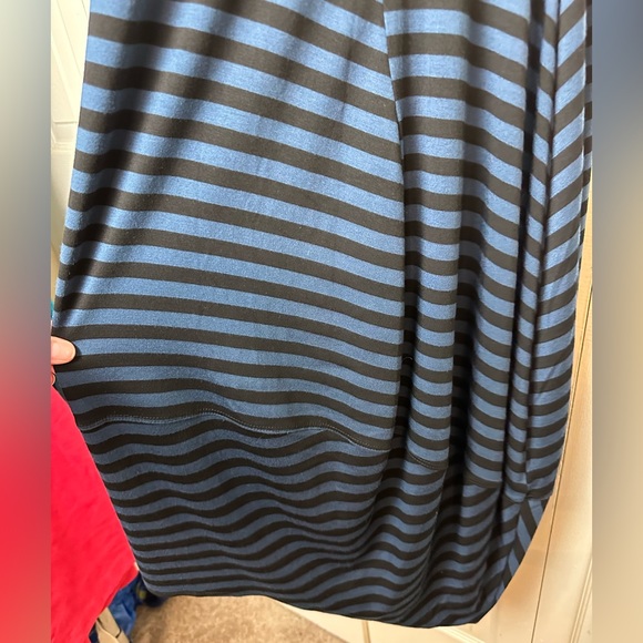 New COMFY USA Kati Dress Midi Jersey Knit Blue Black Striped 3/4 Sleeve Soft - Picture 5 of 10